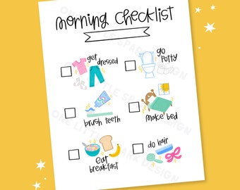 Kids Morning Checklist, Kids Chore Chart Printable, Routine Chart Sheets, Instant Download, Morning Routine