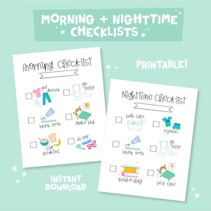 Kids Checklist Morning and Nighttime, Kids Chore Chart Printable, Routine Chart Sheets, Instant Download, Morning and Evening Routines