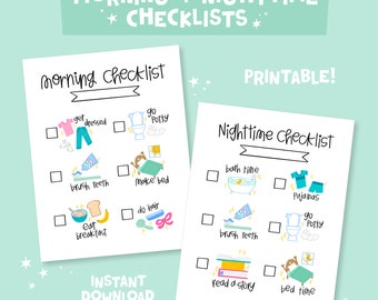 Kids Checklist Morning and Nighttime, Kids Chore Chart Printable, Routine Chart Sheets, Instant Download, Morning and Evening Routines