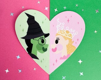 Wicked Witches Sticker | Elphaba and Galinda Heart Decal | Cute Cartoon Wicked Fan Art | Wicked Gift | Waterproof Sticker
