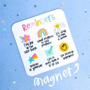 Reminders Magnet, Happy Colorful fridge magnet, motivational quotes, happy fun doodles illustration, Cute gift idea