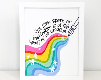 One Little Spark Art Print, Journey Into Imagination Illustration, Inspiration Quote, Colorful Lettering Wall Art, Disney Figment Attraction