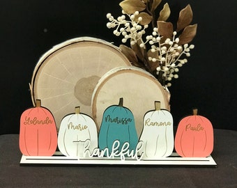 Personalized Pumpkin Family Standee Sign -Engraved. Friendsgiving, Halloween and Thanksgiving Farmhouse Decor