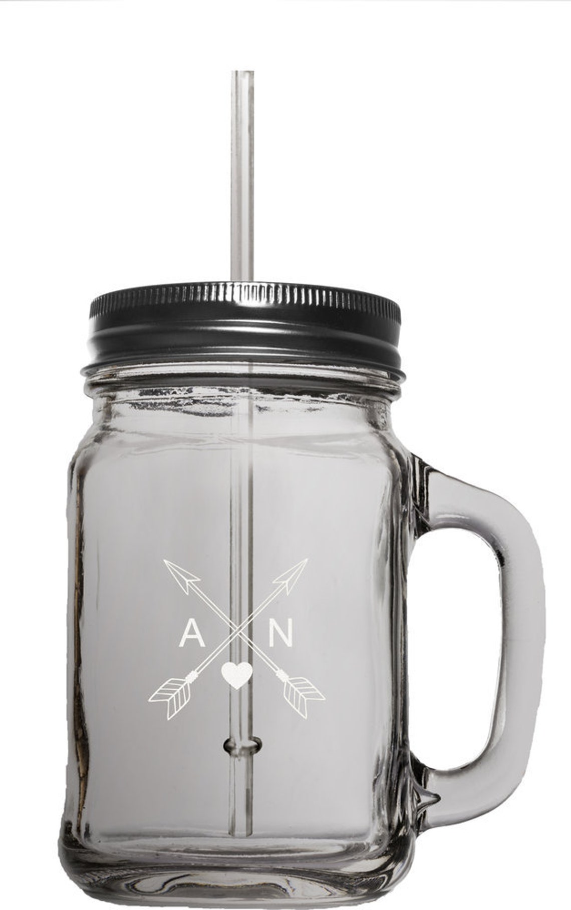 Personalized Laser Engraved Glass Mason Jar with lid and straw Etsy