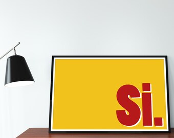 Bold 'SI' Typography Print – Minimalist Graphic Art, Yellow & Red