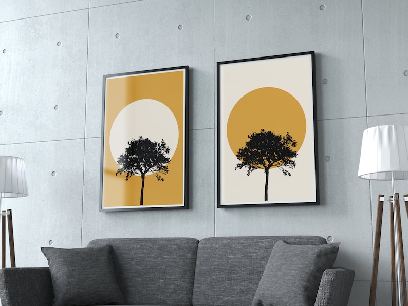 Minimalist Art Nordic Design Gallery Wall Artwork Modern Kitchen Wall Scandinavian Tree Wall Art Set Yellow Wall Art Print Print Pack