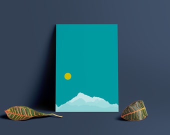 Minimalistische bergketenprint | Abstracte noordse landschapskunst