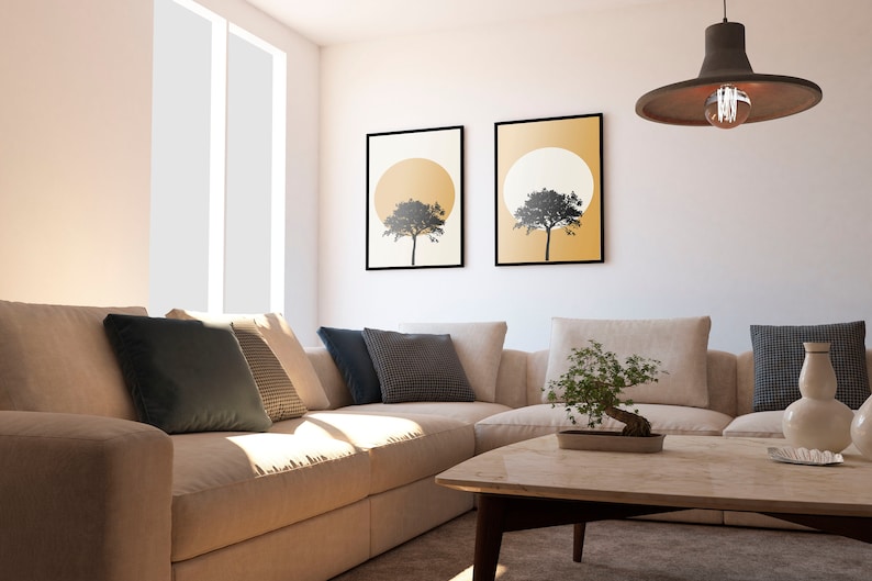 Minimalist Art Nordic Design Gallery Wall Artwork Modern Kitchen Wall Scandinavian Tree Wall Art Set Yellow Wall Art Print Print Pack