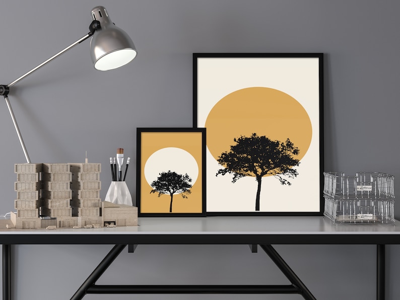 Minimalist Art Nordic Design Gallery Wall Artwork Modern Kitchen Wall Scandinavian Tree Wall Art Set Yellow Wall Art Print Print Pack