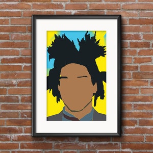 May include: A digital illustration of a person with a large afro hairstyle. The background is a yellow, blue, and green colour scheme.