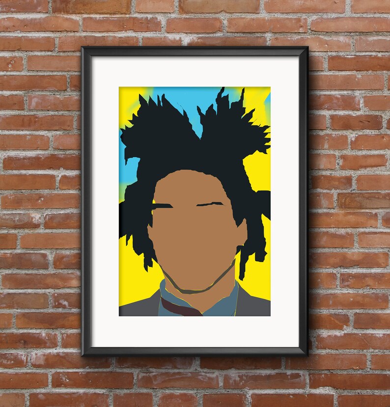 May include: A digital illustration of a person with a large afro hairstyle. The background is a yellow, blue, and green colour scheme.