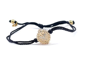 Handmade Thread Bracelet with 18k Gold-Plated Sacred Heart of Jesus Bead - Minimalist and Adjustable