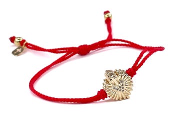 Handmade Thread Bracelet with 18k Gold-Plated Sacred Heart of Jesus Bead - Minimalist and Adjustable