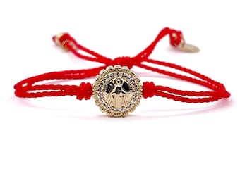Miraculus Virgin Mary Charm Coin Medal on Adjustable Red Cord Wrist Adjustable Bracelet