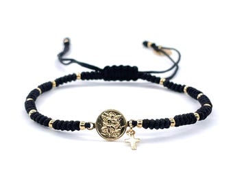 St Michael the Archangel Medal Adjustable Black String Pulsera de San Miguel