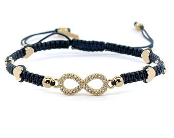 Infinity Love Charm and Heart Beads Adjustable Braided String Bracelet for Women