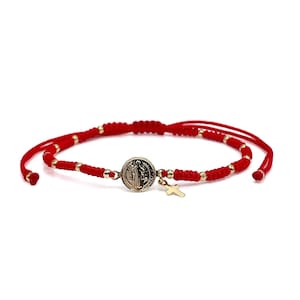 St Benedict Medal Adjustable Red String Bracelet for Women – Pulsera San Benito Abad Spiritual Protection from Evil Eye and Negative