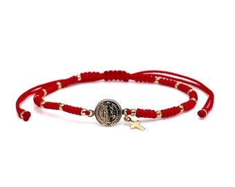 St Benedict Medal Red String Bracelet – Gold Plated, Spiritual Protection