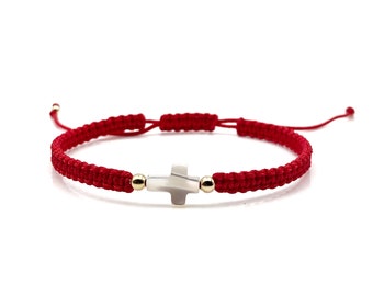 Tiny Cross Mother of Pearl Red String Bracelet for Women Pulsera de Proteccion
