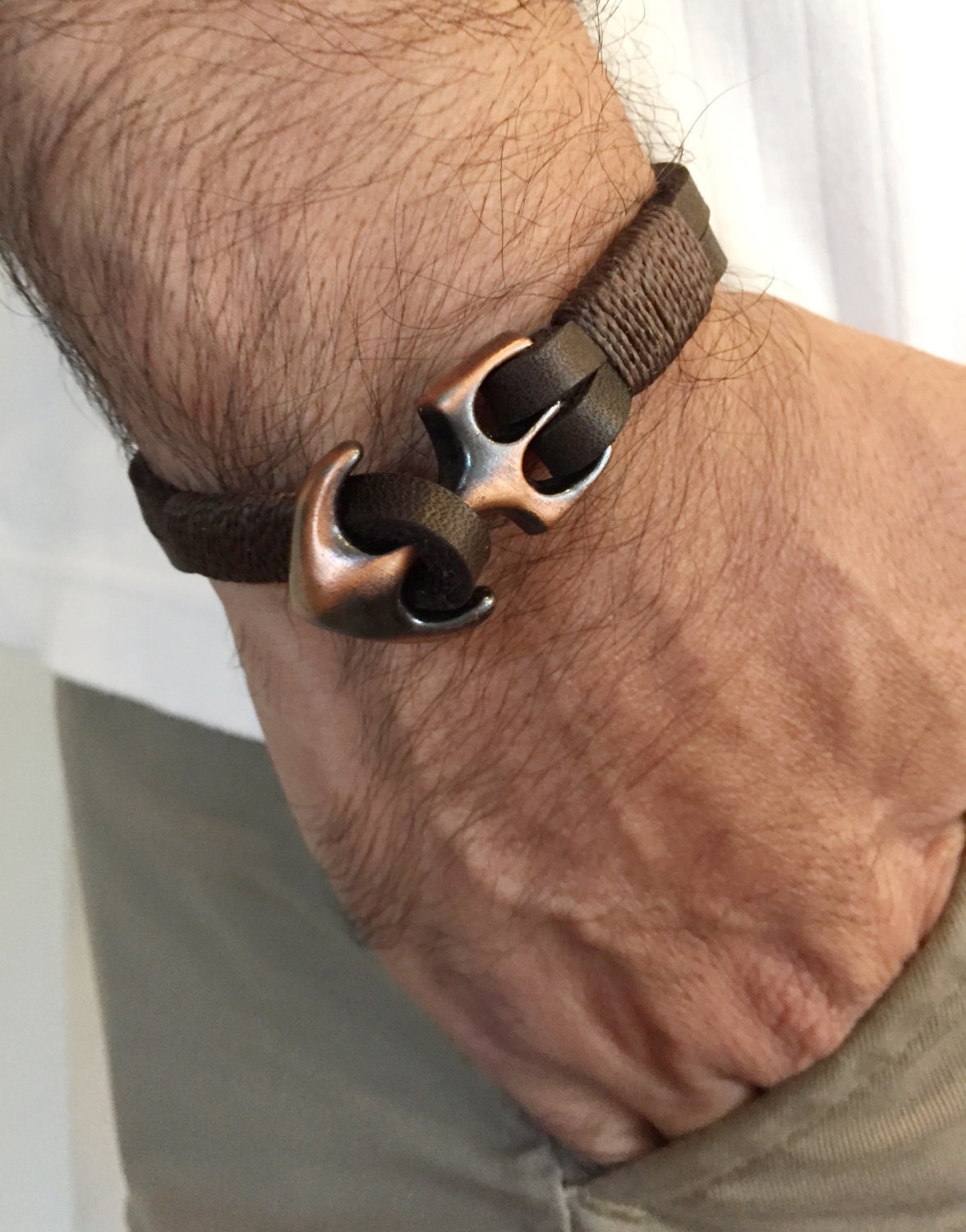 Mens leather bracelet Nautical Leather bracelet Anchor Etsy