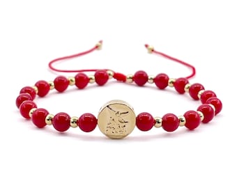 St Michael Archangel Coin and Natural Round White Turquoise Beads Adjustable Bracelet for Women