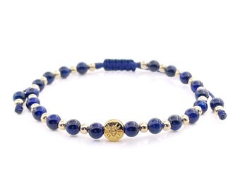 Lucky Evil Eye Blue Tiger Eye Natural Stone Beaded Adjustable Bracelet for Women