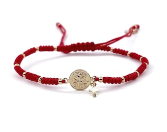 St Michael the Archangel Medal Adjustable Red String Pulsera San Miguel