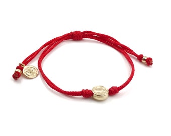 St Benedict Coin Medal on Adjustable Terlenca Red Cord Adjustable Bracelet Saint Benedict Protection Bracelet