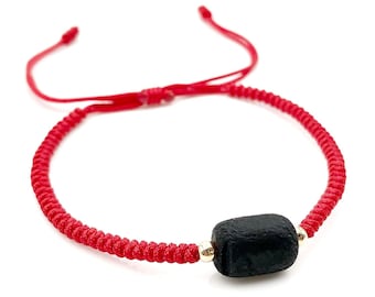 Red String Jet Stone Bracelet, Evil Eye Protection