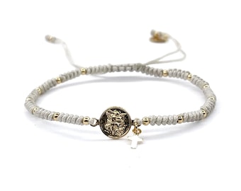 St Michael the Archangel Medal Adjustable Ivory String Pulsera San Miguel