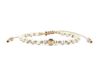Lucky Evil Eye Natural White Turquoise Stone Beaded Adjustable Bracelet for Women