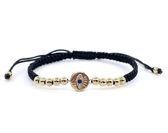 Lucky Evil Eye Charm Hand-Woven Adjustable String Bracelet for Women Protection