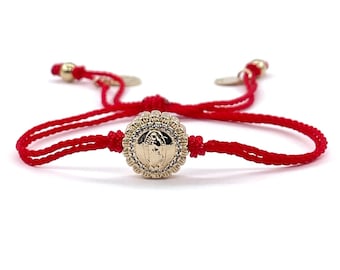 Our Lady of Guadalupe Charm Coin Medal on Adjustable Red Cord Wrist Adjustable Bracelet