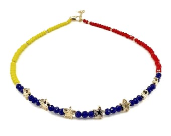 Venezuelan Pride Adjustable Hand-Woven Necklace in National Flag Colors for Women