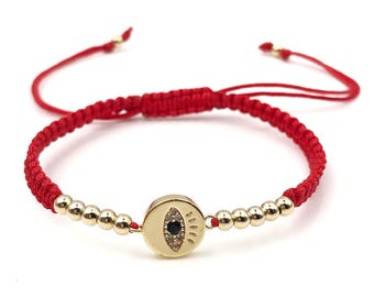Lucky Evil Eye Charm Hand-Woven Adjustable String Bracelet for Women Protection