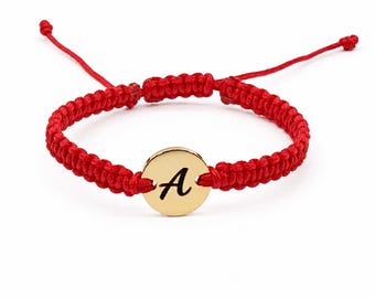 Baby Bracelet Personalized Initial, Red String Protection Bracelet for Newborn, Gold Letter Charm, Custom Baby Girl Boy Gift
