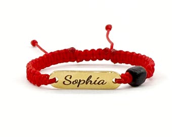 Custom Name Engraved on Stanley Steel Charm Red Bracelet for the New Family Member Against Evil Eye Genuine Jet Stone Azabache For Baby