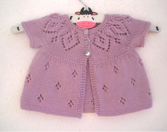 Baby cardi knitting pattern - girls sweater knitting pattern - lace yoke baby girl knitting pattern - seamless knitting pattern baby cardi