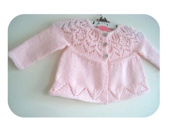 Baby Cardigan Knitting Pattern - Girl Sweater Knitting Pattern - Baby Girl Cardi Knitting Pattern - Seamless Top Down - Instant Download PDF