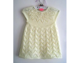 Girls Dress Knitting Pattern, Baby Dress Knitting Pattern, Toddler Dress Knitting Pattern, Lace Yoke Dress pattern, PDF Instant Download