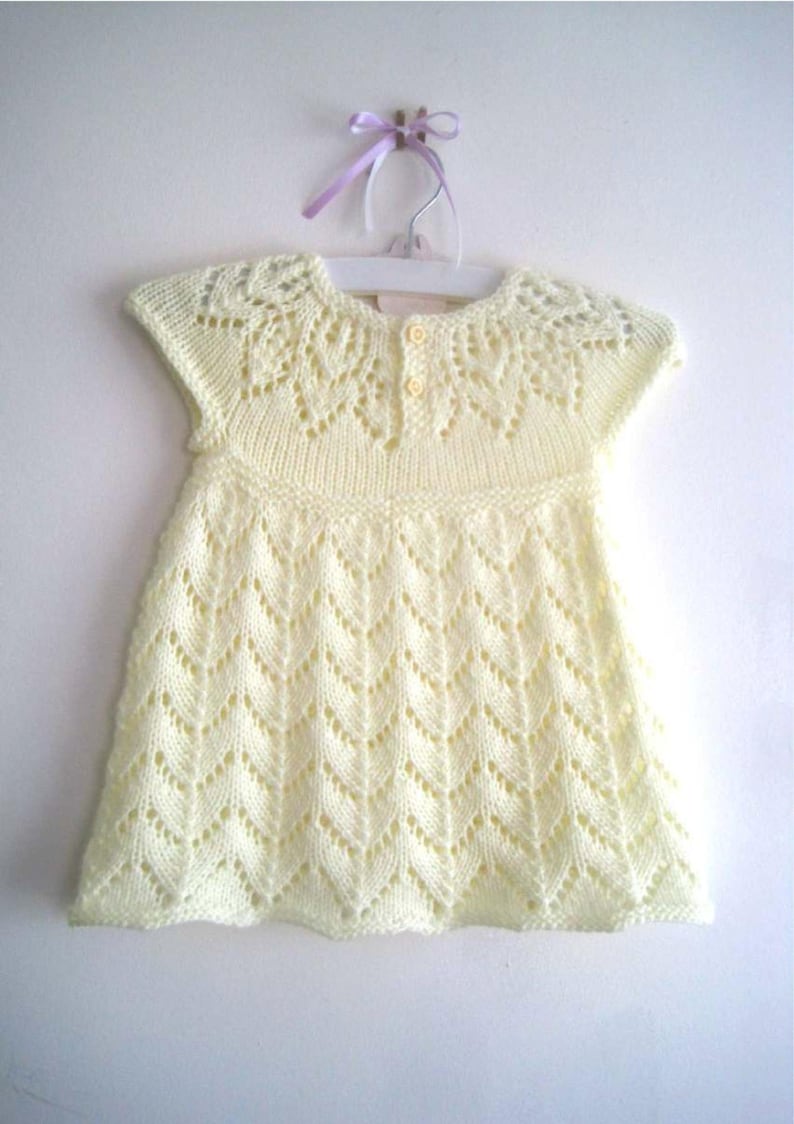 Girls Dress Knitting Pattern, Baby Dress Knitting Pattern, Toddler Dress Knitting Pattern, Lace Yoke Dress pattern, PDF Instant Download image 4