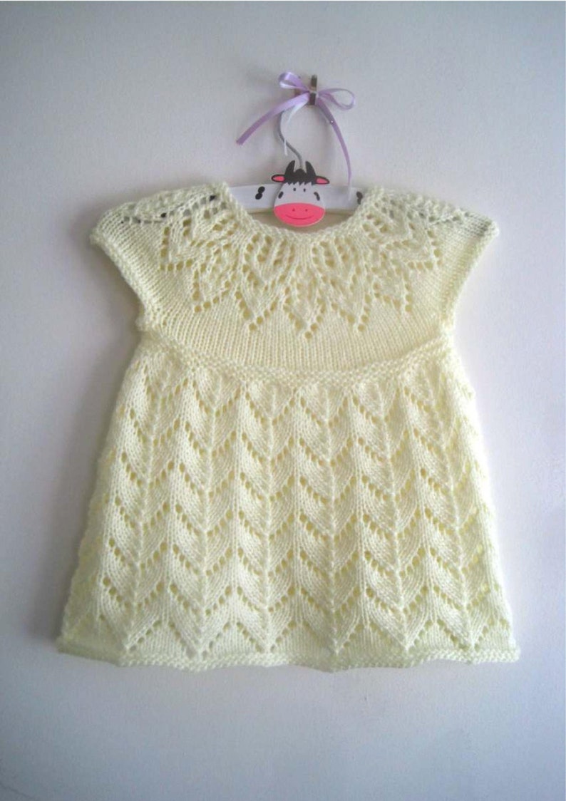 Girls Dress Knitting Pattern, Baby Dress Knitting Pattern, Toddler Dress Knitting Pattern, Lace Yoke Dress pattern, PDF Instant Download image 2