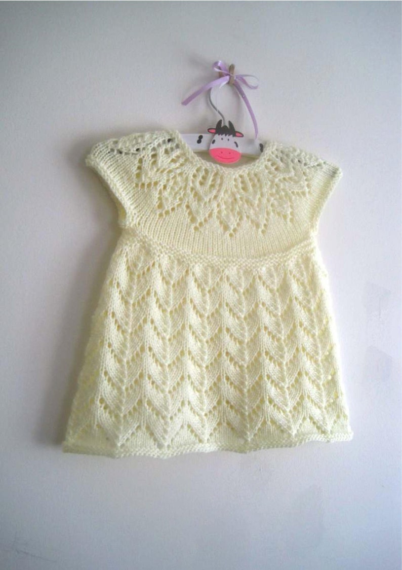 Girls Dress Knitting Pattern, Baby Dress Knitting Pattern, Toddler Dress Knitting Pattern, Lace Yoke Dress pattern, PDF Instant Download image 3