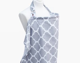 Premium nursing cover + pouch, 100% cotton - baby certified material (morroccan) grey or mint