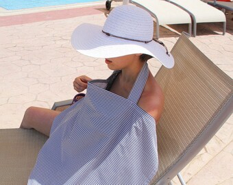 Nursing cover + pouch, 100% cotton - baby certified material (sailor stripes) navy blue stripes