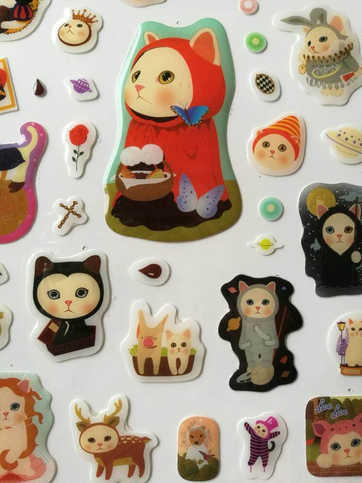 cute kawaii cat stickers kawaii epoxy cat stickers cute 3d cat etsy