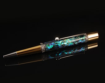 Paua Abalone Ballpoint Pen - with Swarovski Crystal Clip