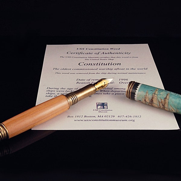 USS Constitution Fountain Pen or Rollerball Makes Jewelry History in Antique Brass