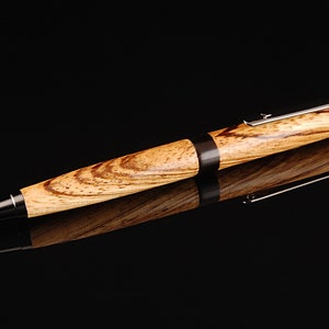 Zebra Wood Ballpoint Pen with African Blackwood on Black Titanium Hardware
