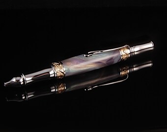 Deep Space Swirl Art Nouveau Ballpoint Pen in Chrome and 22k Gold